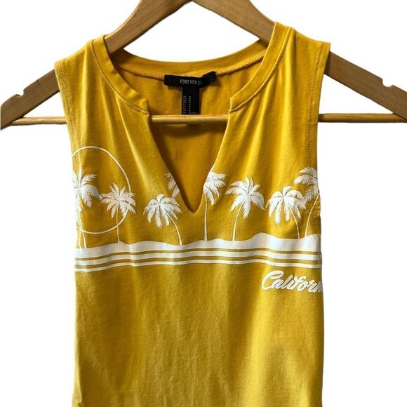FOREVER 21 Yellow Graphic Print Sleeveless V Neck Casual Bodysuit M - Picture 2 of 7